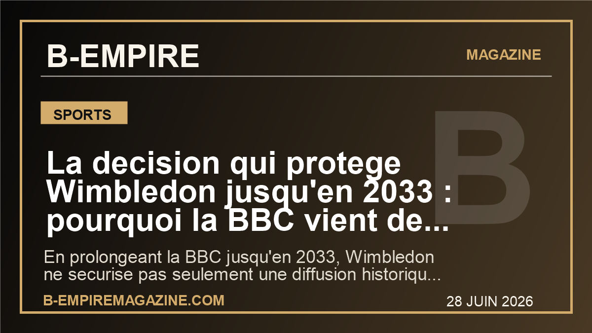 La decision qui protege Wimbledon jusqu'en 2033 : pourquoi la BBC vient de verrouiller un symbole mondial du tennis