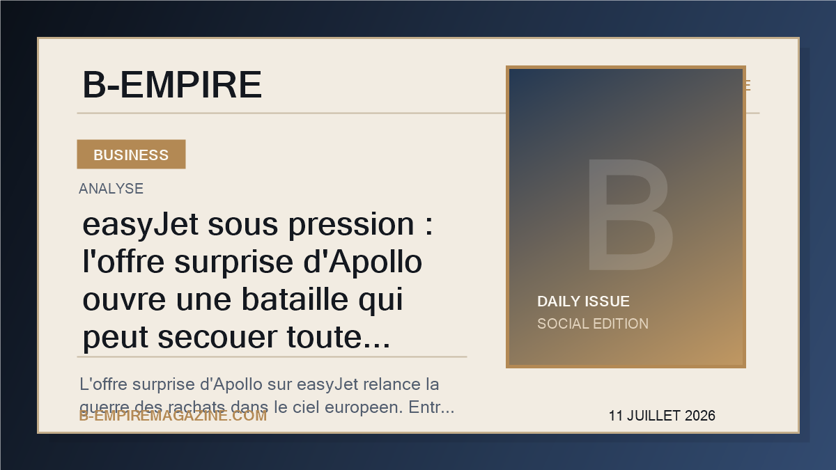 easyJet sous pression : l'offre surprise d'Apollo ouvre une bataille qui peut secouer toute l'aviation europeenne