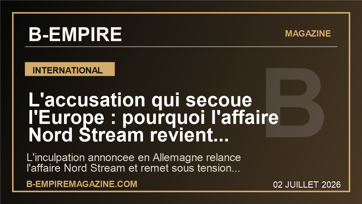 L'accusation qui secoue l'Europe : pourquoi l'affaire Nord Stream revient frapper l'Allemagne, l'Ukraine et toute la securite energetique