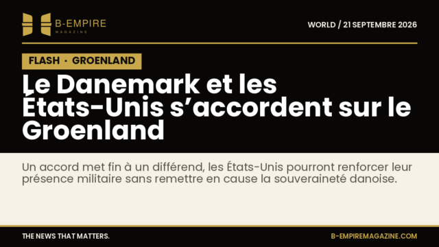 Carte stylisée du Groenland avec des symboles militaires et drapeaux des États-Unis et du Danemark