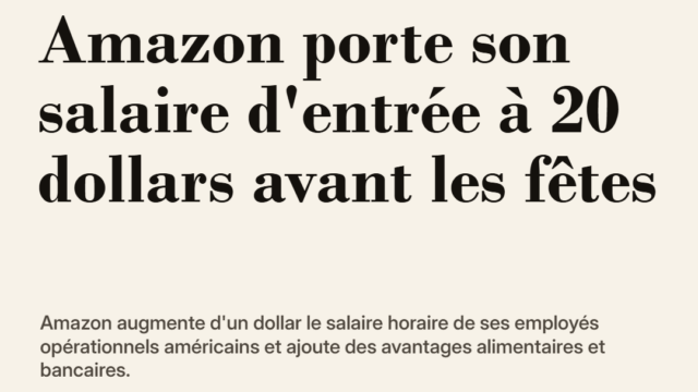 Amazon porte son salaire d'entrée à 20 dollars avant les fêtes
