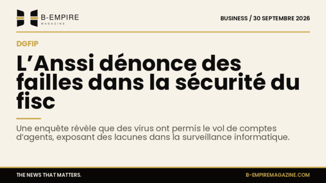 Visuel avec fond papier, titre en encre noire sur la sécurité informatique au fisc, style sobre et élégant