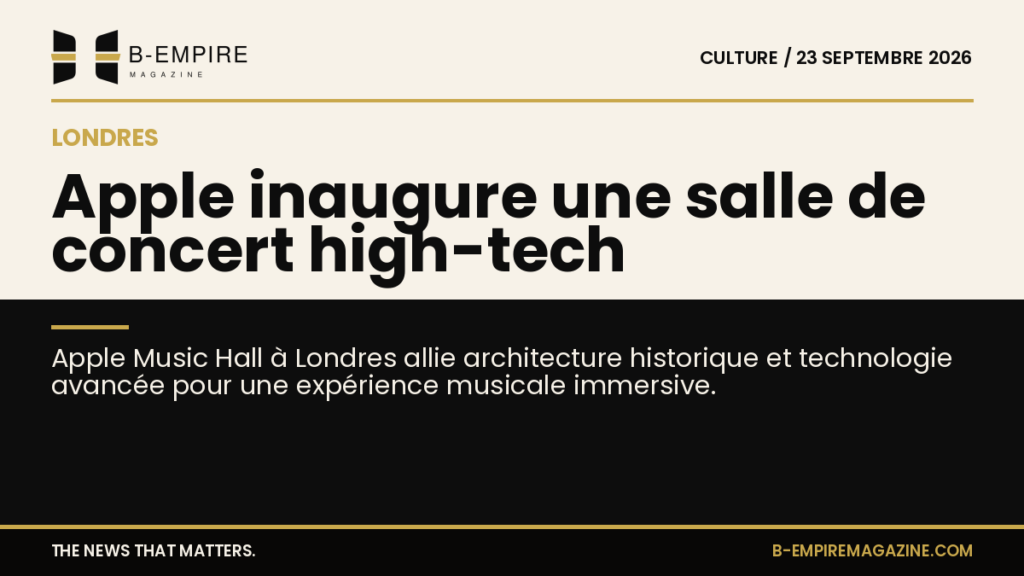 Intérieur de Apple Music Hall avec architecture historique en briques et balcon en bronze, équipé d'un système sonore à 48 haut-parleurs