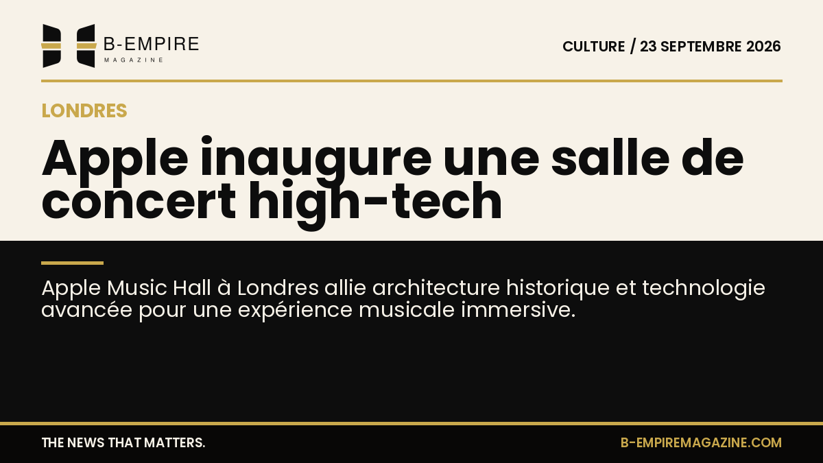 Intérieur de Apple Music Hall avec architecture historique en briques et balcon en bronze, équipé d'un système sonore à 48 haut-parleurs