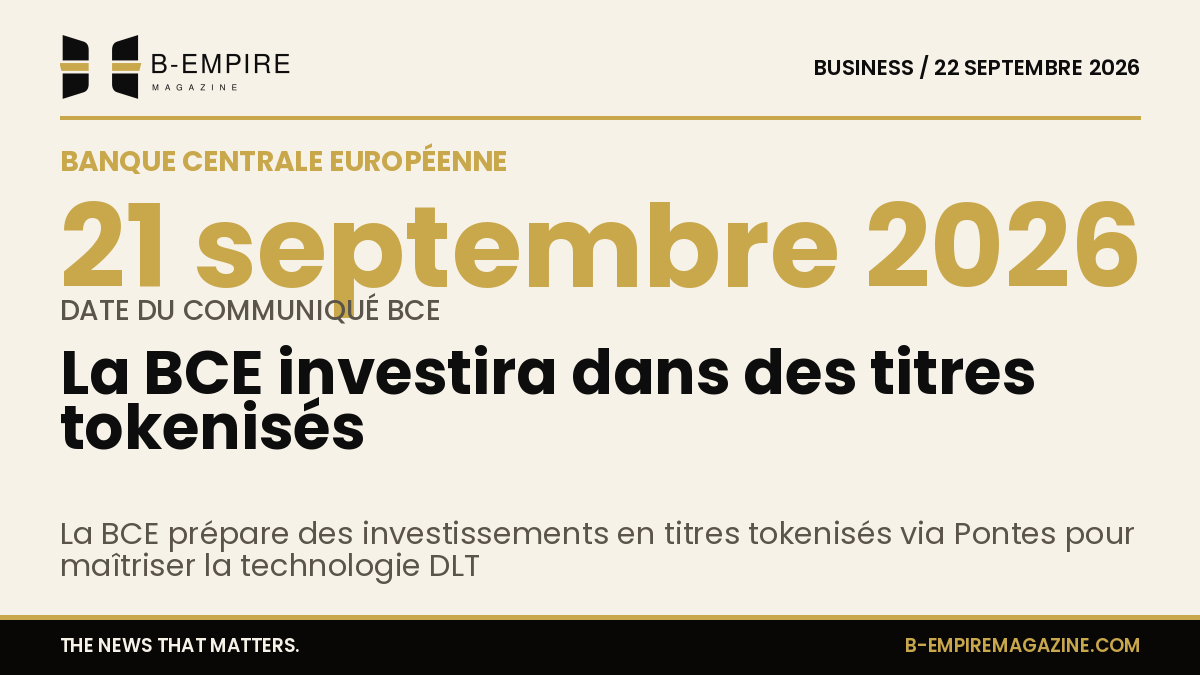 Graphique stylisé représentant la Banque centrale européenne avec des icônes symbolisant les titres tokenisés et la technologie DLT