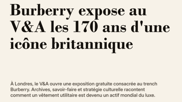 Burberry expose au V&A les 170 ans d'une icône britannique