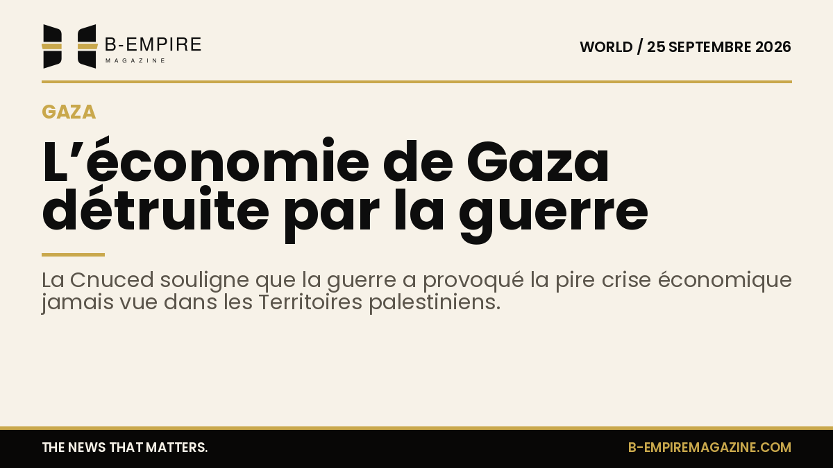 Infographie sur la crise économique à Gaza avec le chiffre 71 milliards de dollars pour la reconstruction