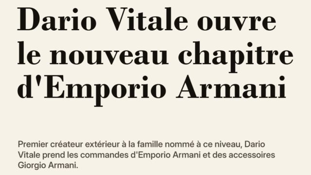 Dario Vitale ouvre le nouveau chapitre d'Emporio Armani