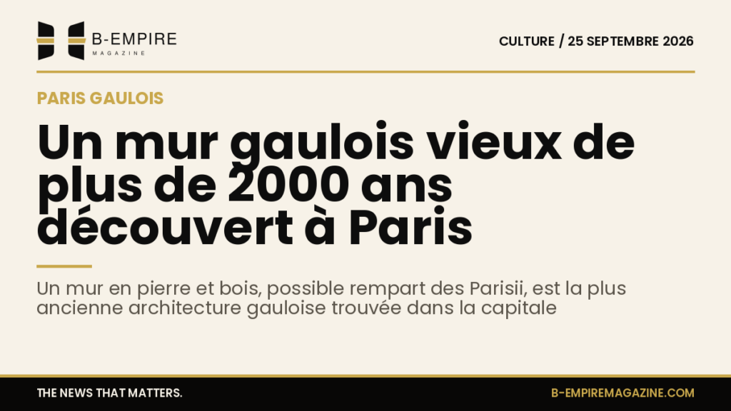 Photo d'une ruine en pierre et bois découverte à Paris, vestige d'un ancien mur gaulois
