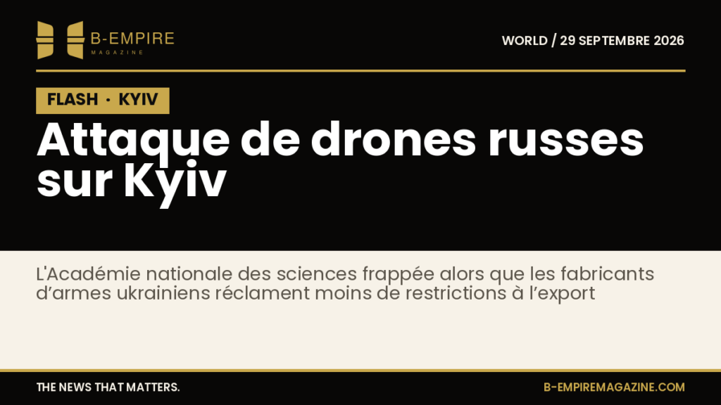 Vue de l’Académie nationale des sciences de Kyiv après une attaque de drones russes