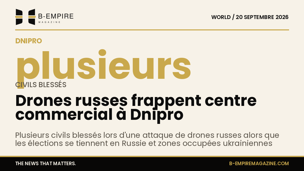 Image illustrant un centre commercial sous attaque de drones à Dnipro avec des secours sur place