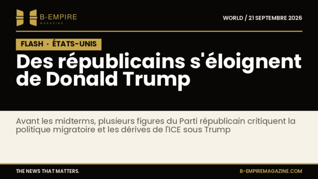 Titre du visuel en lettres or sur fond noir : Des républicains s'éloignent de Donald Trump