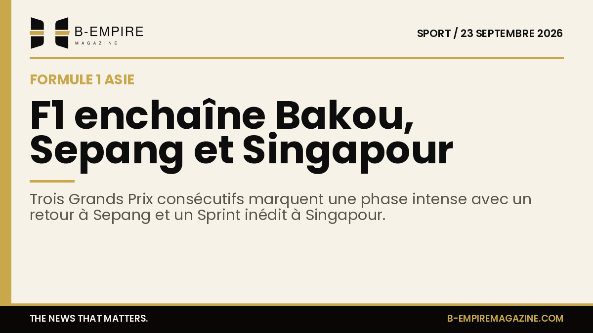 Carte stylisée avec les noms de Bakou, Sepang et Singapour pour illustrer les trois Grands Prix consécutifs de la Formule 1