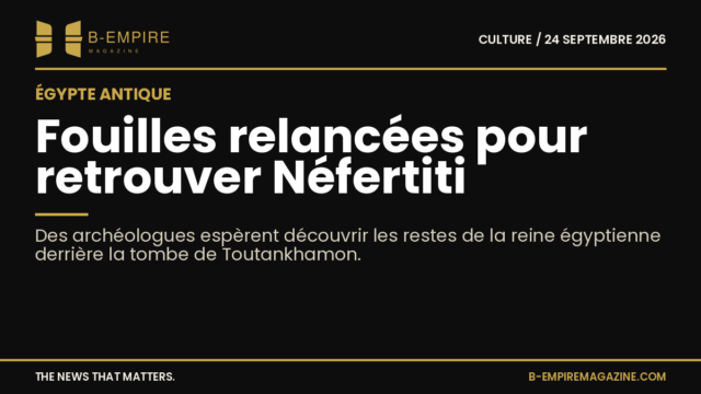 Illustration d'une tombe égyptienne ancienne avec des hiéroglyphes, représentant la recherche archéologique de Néfertiti.