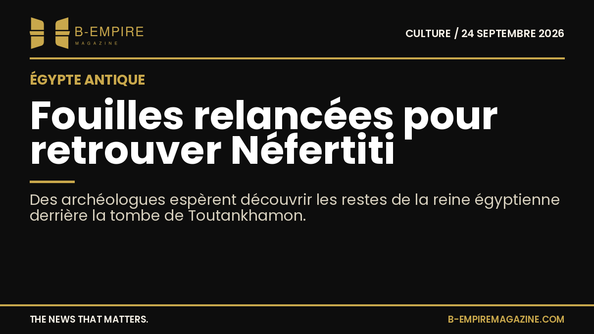 Illustration d'une tombe égyptienne ancienne avec des hiéroglyphes, représentant la recherche archéologique de Néfertiti.