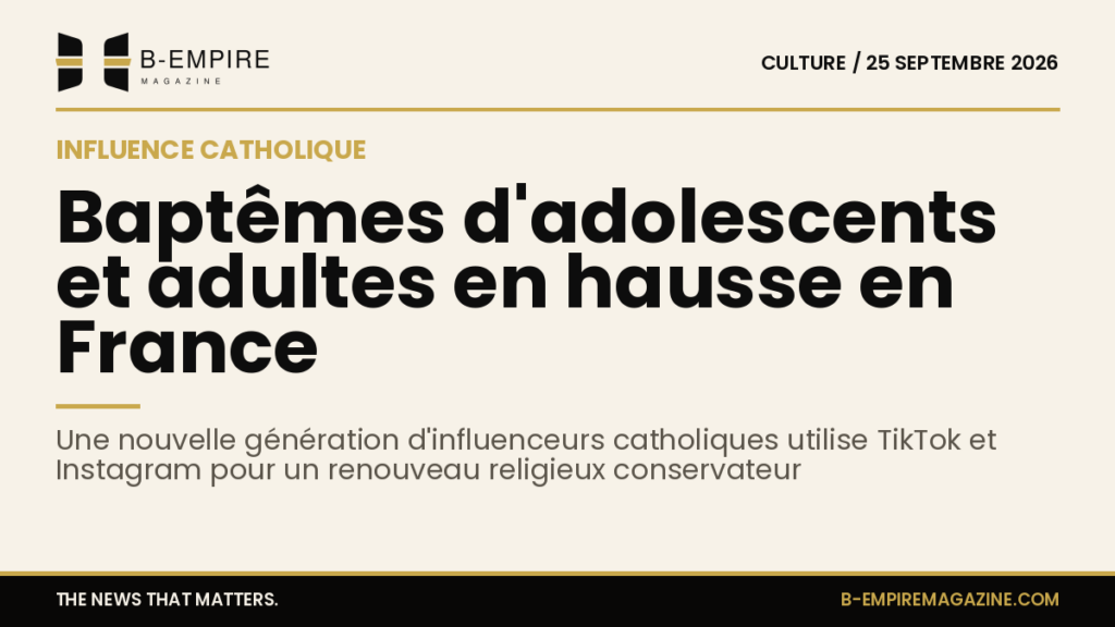 Visuel mettant en avant un chiffre clé symbolisant la hausse des baptêmes en France liée aux influenceurs catholiques sur TikTok et Instagram.