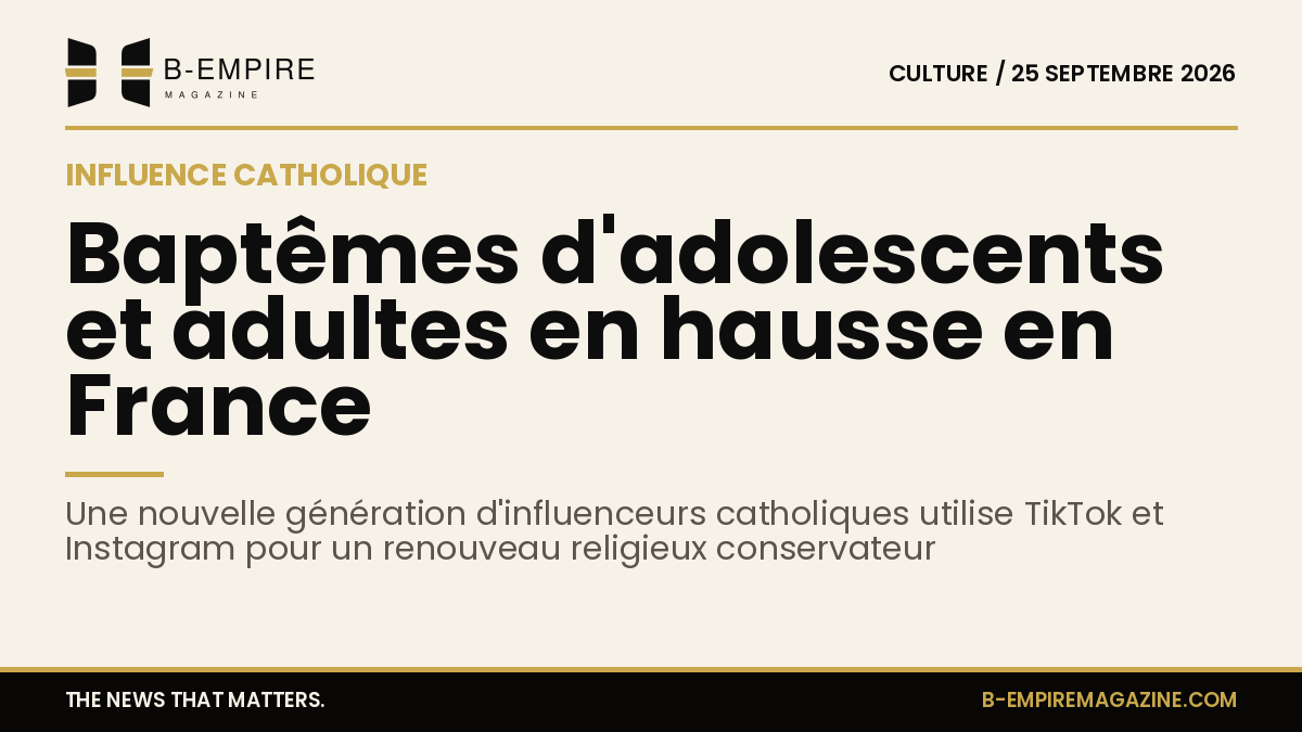 Visuel mettant en avant un chiffre clé symbolisant la hausse des baptêmes en France liée aux influenceurs catholiques sur TikTok et Instagram.