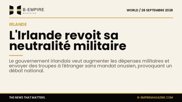 Visuel papier avec titre en encre noire sur fond couleur papier, évoquant le débat sur la neutralité militaire en Irlande