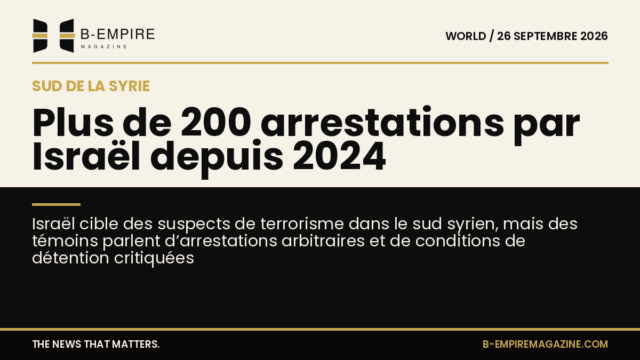 Carte stylisée montrant la frontière entre Israël et le sud de la Syrie avec un focus sur la zone tampon et une silhouette de soldats en arrière-plan