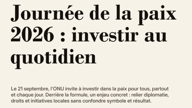 Journée de la paix 2026 : investir au quotidien