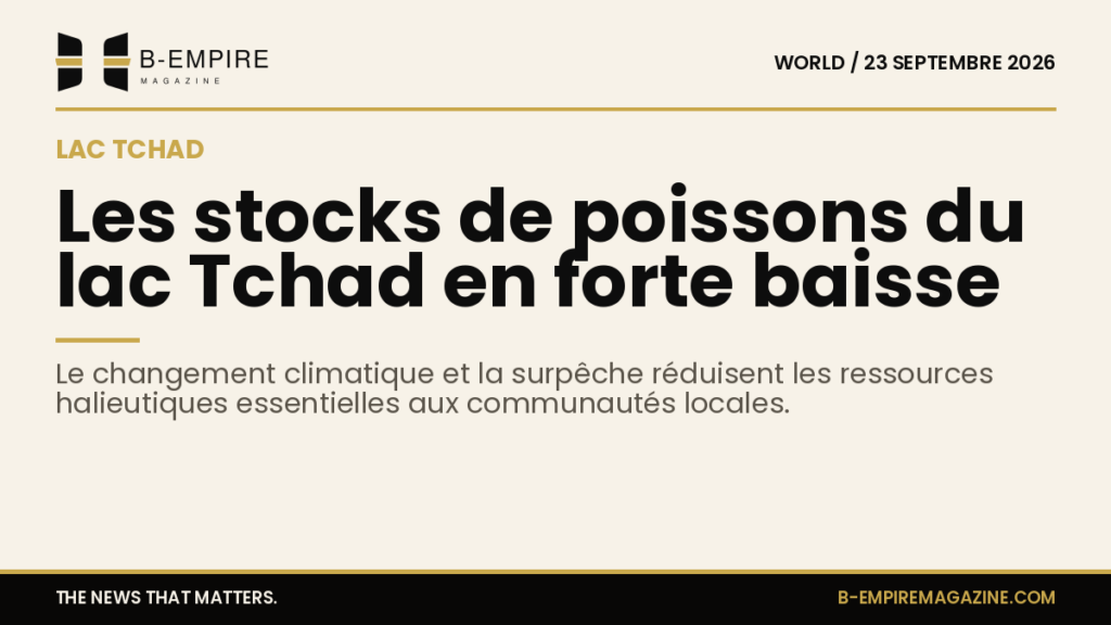 Vue aérienne du lac Tchad montrant la surface d'eau avec des zones de végétation autour
