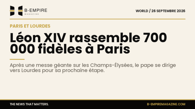 Une foule immense rassemblée sur les Champs-Élysées pour une messe papale sous un ciel clair.