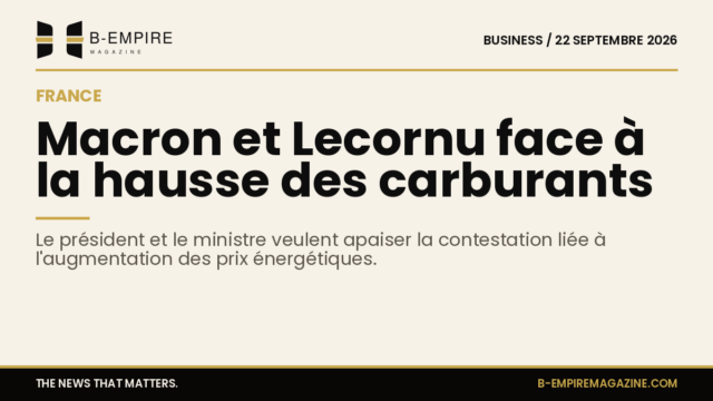 Visuel avec fond papier et titre en encre annonçant la mobilisation de Macron et Lecornu contre la hausse des carburants