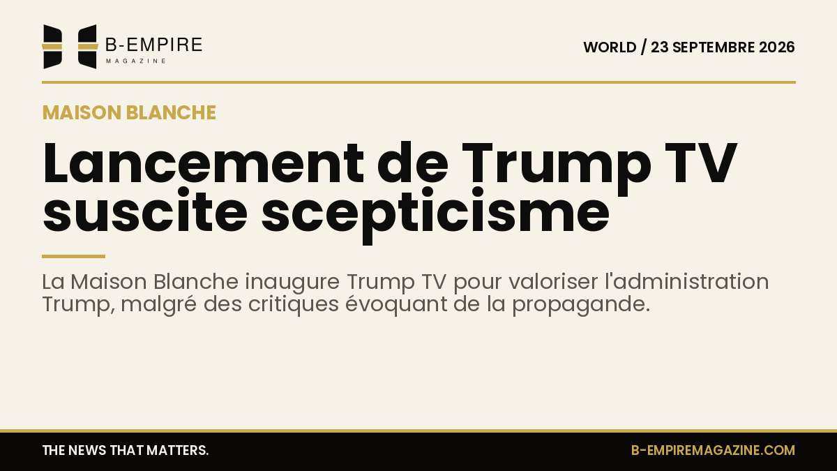 Illustration du logo Trump TV sur un écran avec un fond évoquant la Maison Blanche