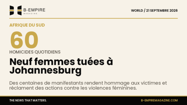 Manifestation en Afrique du Sud en hommage aux neuf femmes tuées à Johannesburg, avec des manifestants dans la rue tenant des pancartes.
