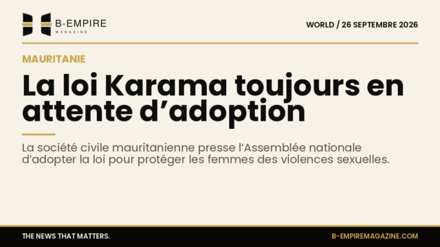 Visuel avec un chiffre clé vide et un fond en papier mettant en avant la loi Karama en Mauritanie