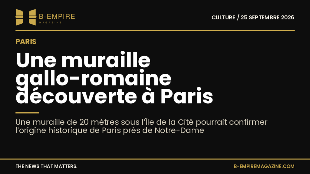 Photographie d’une muraille ancienne en pierre découverte sous terre à Paris, près de Notre-Dame
