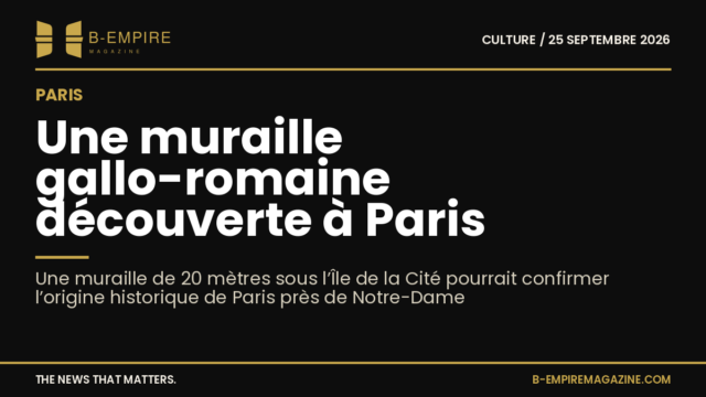 Photographie d’une muraille ancienne en pierre découverte sous terre à Paris, près de Notre-Dame