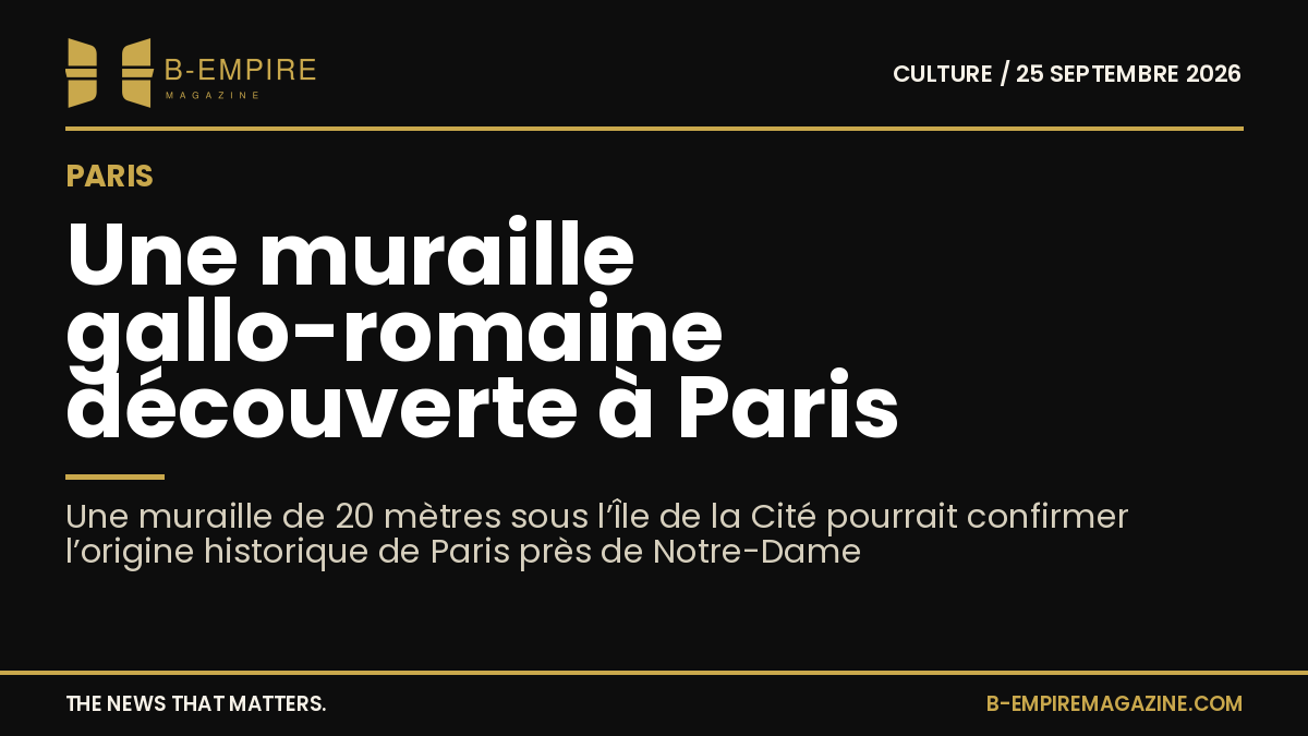Photographie d’une muraille ancienne en pierre découverte sous terre à Paris, près de Notre-Dame