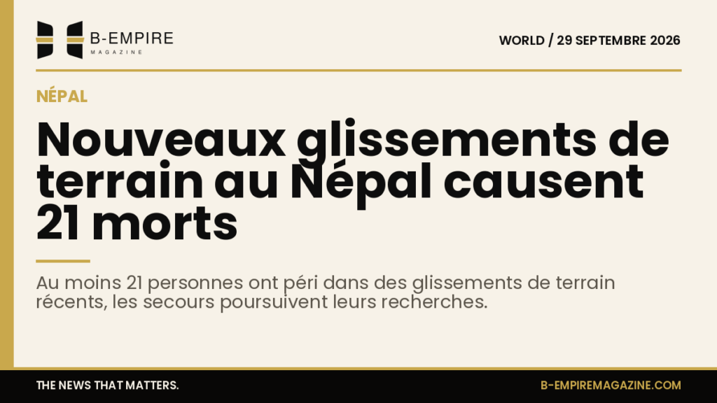 Carte stylisée du Népal avec une bande or en haut, texte en encre sur fond papier indiquant la catastrophe naturelle.