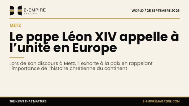 Photo du pape Léon XIV en train de prononcer un discours lors de sa visite à Metz, en France.