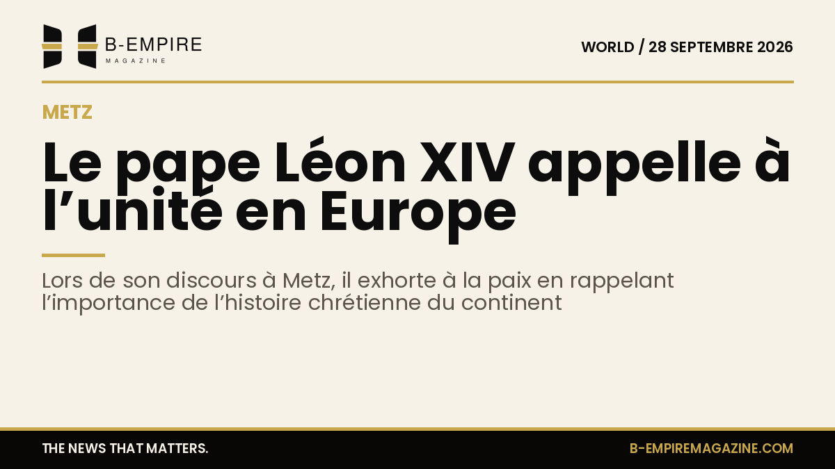 Photo du pape Léon XIV en train de prononcer un discours lors de sa visite à Metz, en France.