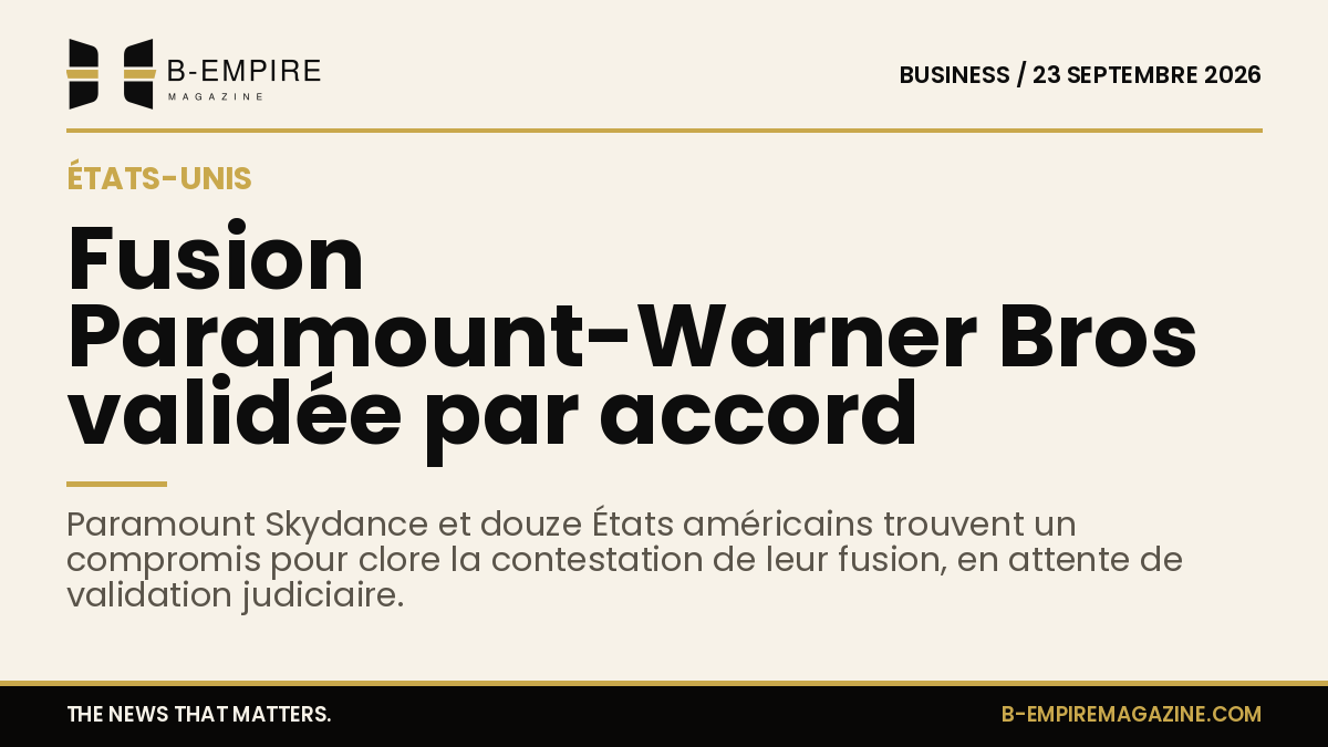 Illustration représentant les logos de Paramount et Warner Bros avec un fond papier encre et or