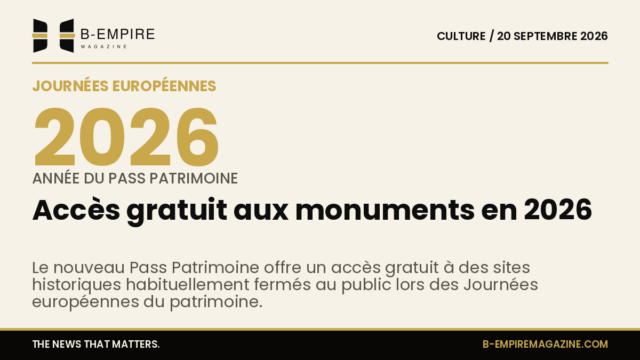 Affiche des Journées européennes du patrimoine 2026 avec un monument parisien en arrière-plan