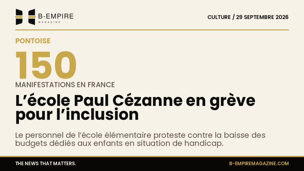 Personnel enseignant en grève devant l’école Paul Cézanne à Pontoise, manifestant pour l’inclusion scolaire