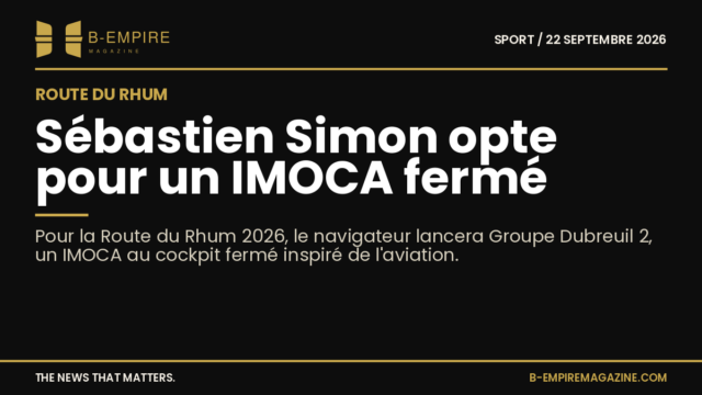 Le navigateur Sébastien Simon sur son nouveau voilier Groupe Dubreuil 2 avec cockpit fermé, prêt pour la Route du Rhum 2026.