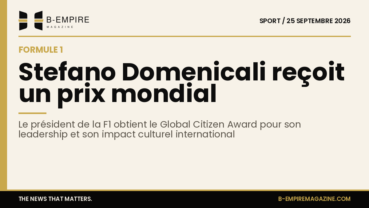 Stefano Domenicali recevant le Global Citizen Award lors d'une cérémonie à New York, entouré de personnalités.