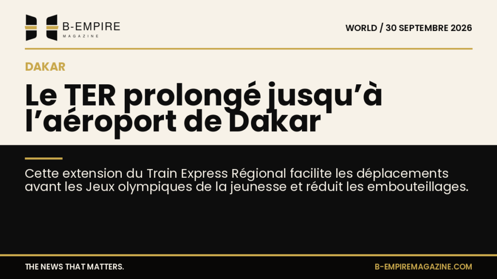 Train Express Régional à Dakar avec l'aéroport en arrière-plan sous un ciel clair