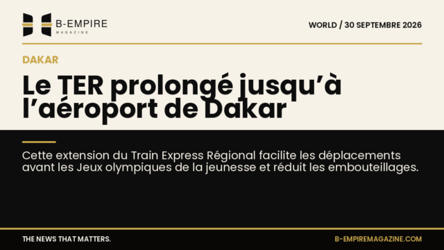 Train Express Régional à Dakar avec l'aéroport en arrière-plan sous un ciel clair