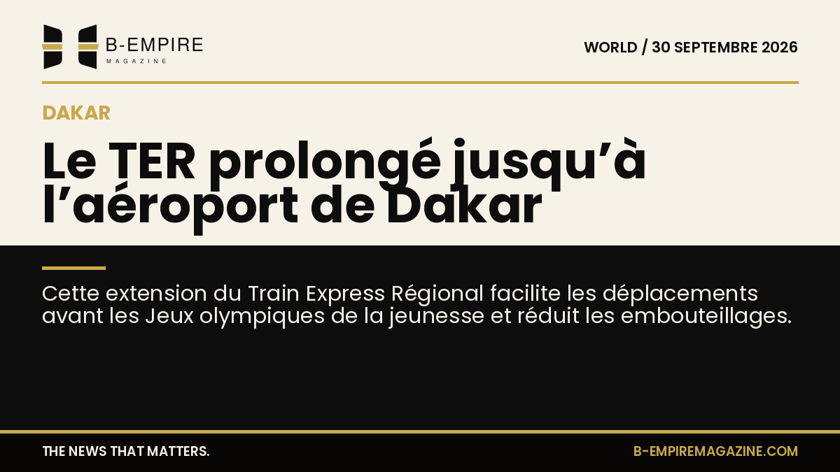 Train Express Régional à Dakar avec l'aéroport en arrière-plan sous un ciel clair