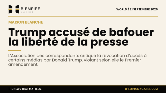 Illustration d’un podium de la Maison Blanche avec des micros, symbolisant les points presse présidentiels.