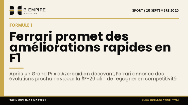 Photo d'une monoplace Ferrari SF-26 en piste lors d'un Grand Prix de Formule 1, aux couleurs rouge emblématique de l'équipe.