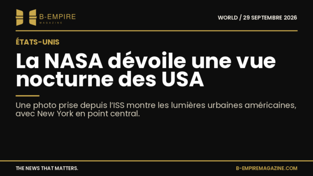 Vue nocturne des États-Unis prise depuis la Station spatiale internationale montrant les lumières urbaines avec New York au centre