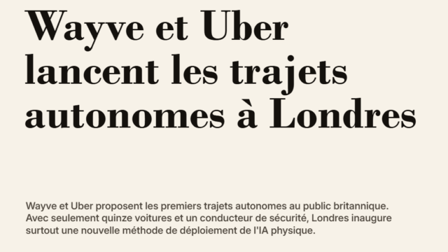 Wayve et Uber lancent les trajets autonomes à Londres