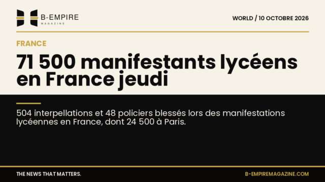 Manifestation de lycéens en France avec une foule importante devant un bâtiment scolaire