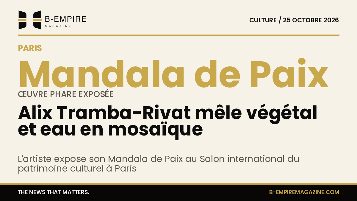Mosaïque artistique d'Alix Tramba-Rivat mêlant motifs végétaux et éléments aquatiques exposée au Salon du patrimoine à Paris